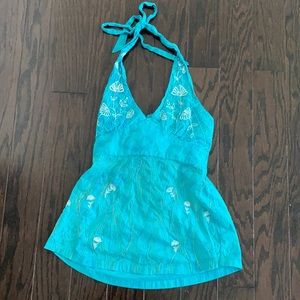 BCBGirls Juniors XS blue halter peplum top